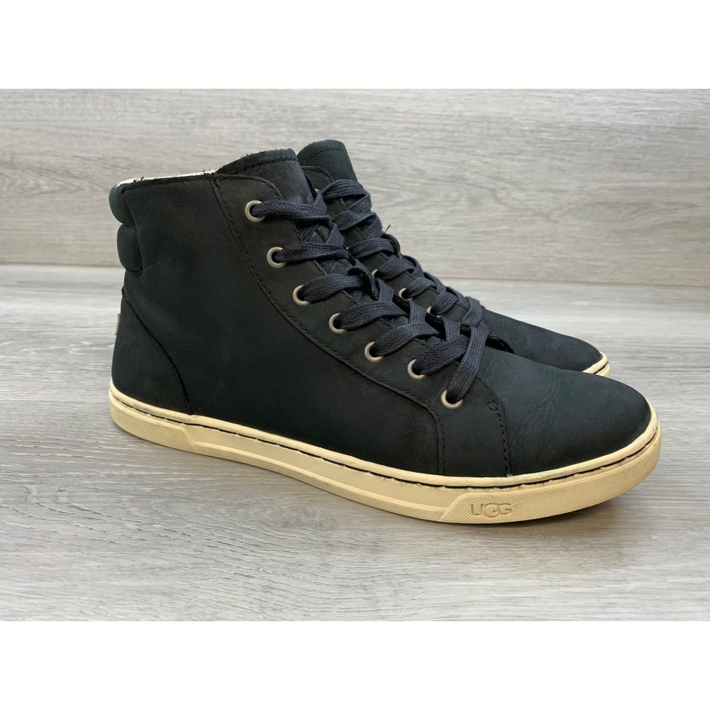 UGG Women's Black Nubuck Leather High Top Sneakers Side Zip 9 Casual Shoes
